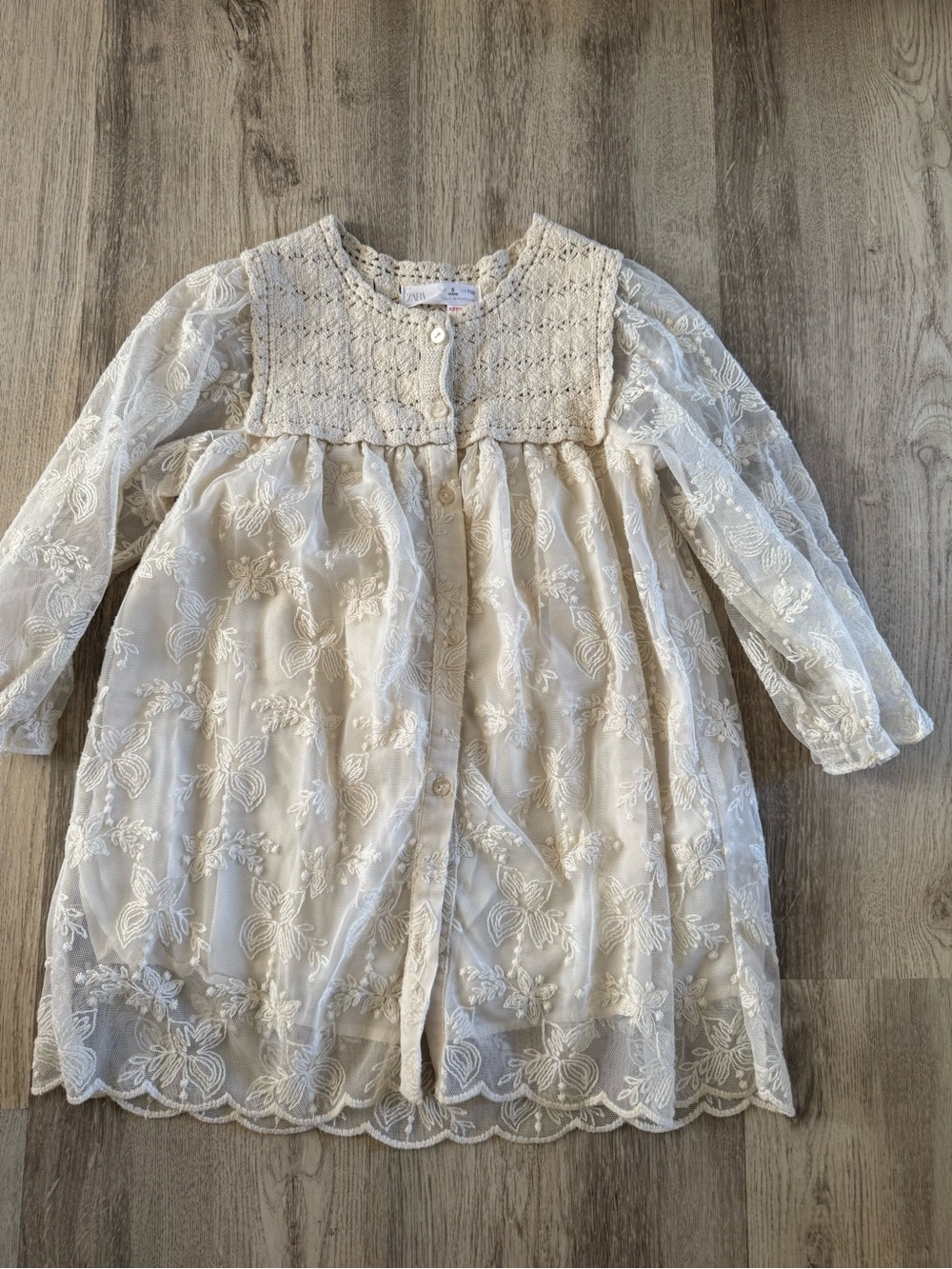 Zara Girls' Cream Lace Button-Front Dress 5t